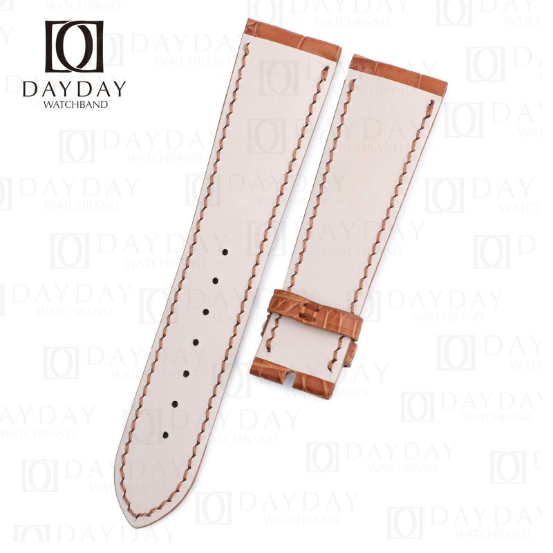 Custom brown alligator strap Chopard Luc 1.96 LU One Time Traveler linning real calfskin leather watch bands for sale