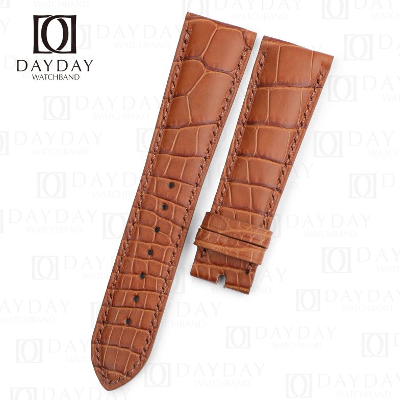 Custom brown Chopard Luc 1.96 LU One Time Traveler real alligator leather watch bands for sale