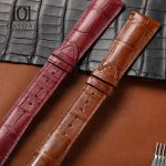 Custom brown Rose red Cartier Tank leather strap replacement 23mm for Cartier Ronde Tank Solo men's watch at low price