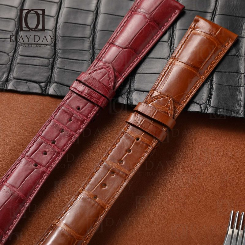 Custom brown Rose red Cartier Tank leather strap replacement 23mm for Cartier Ronde Tank Solo men's watch at low price