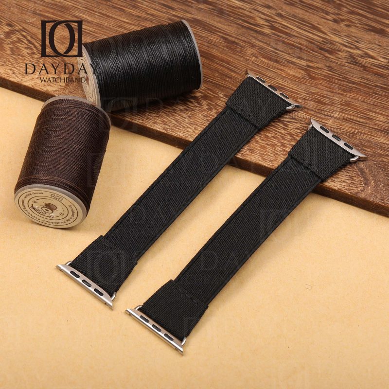 Custom comfortable Black nylon Elastic watch bands for Apple watch, Iwatch, iPhone watch (2)