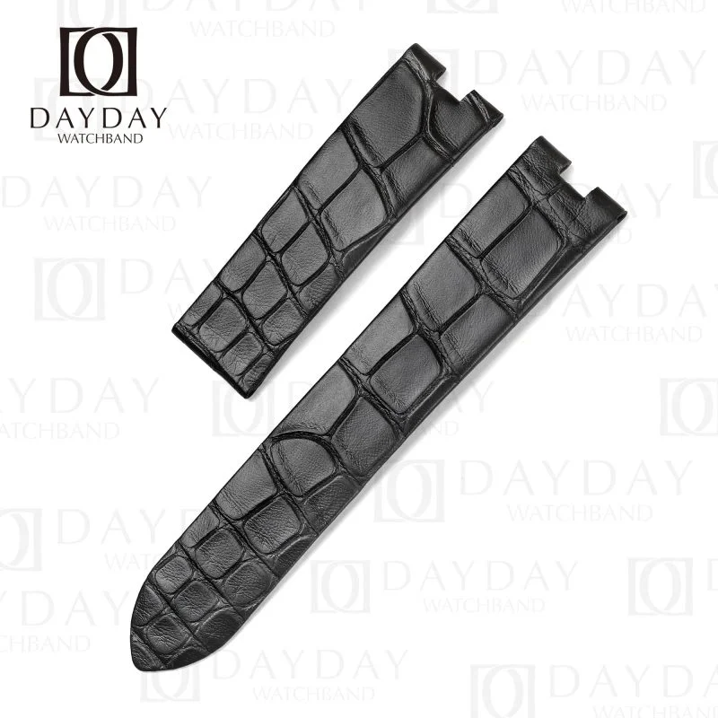 Custom genuine alligator black leather watch strap replacement for Cartier Baignoire watch