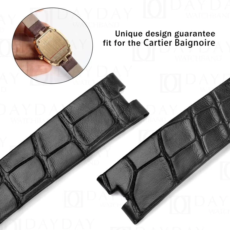 free custom black alligator leather strap replacement for cartier baignoire men