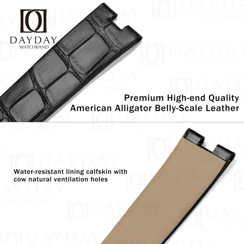 Custom balck leather cartier alligator strap for cartier la baignoire 18mm 20mm