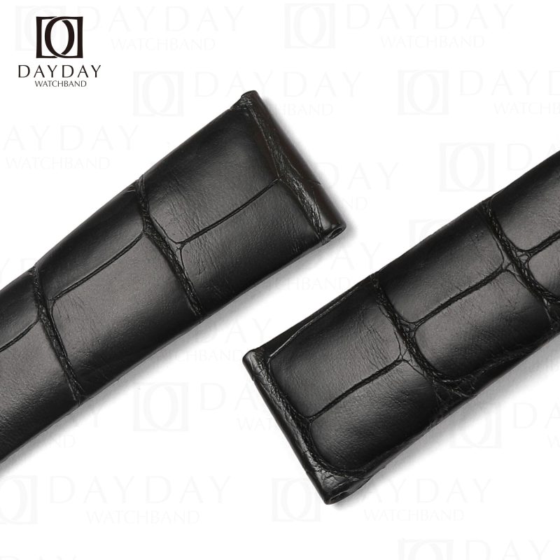 Custom handmade black genuine crocodile leather Omega Seamaster bracelet 19mm for sale