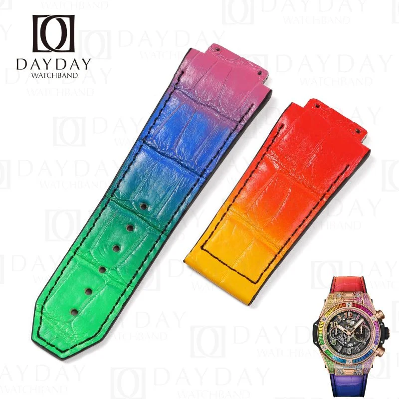 Custom quick Release Rainbow alligator Hublot Big Bang leather watch band for Hublot Big Bang 411 watch, 301, 441, 601, 647, Hublot MECA 10