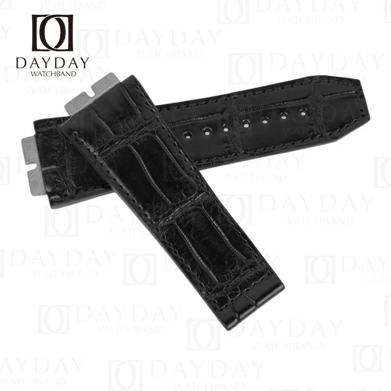 Handcrafted black alligator leather Hublot Big Bang watch band for Hublot Big Bang 411 watch, Big Bang Unico (2)