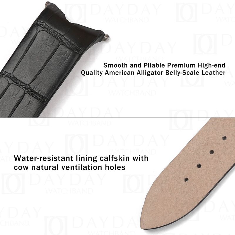 Handcrafted black croco leather Piaget strap for Piaget Limelight Gala, limelight diamond, Twice, G0a42213, G0a41213, G0a41212 high jewelry (2)