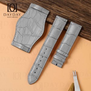 Handcrafted gery crocodile leather bund 16mm 18mm strap for Rolex, Omega, Tudor, Oris, Seiko, Breitling, and more luxury bund watch (2)