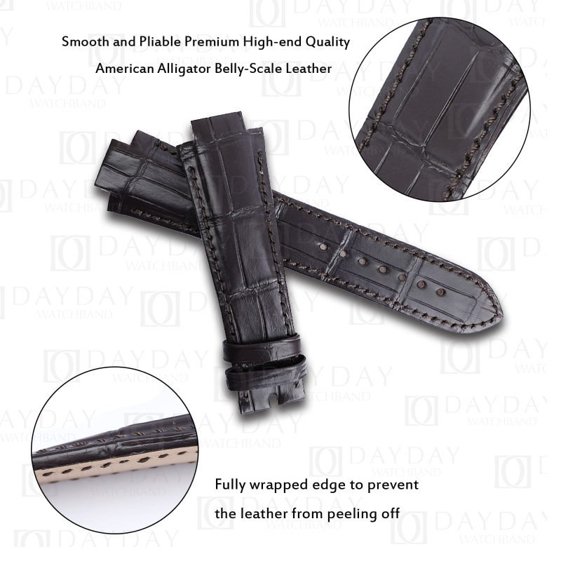 Custom Luxury black brown real alligator GP Girard Perregaux Laureato Genuine crocodile Leather watch Strap for sale