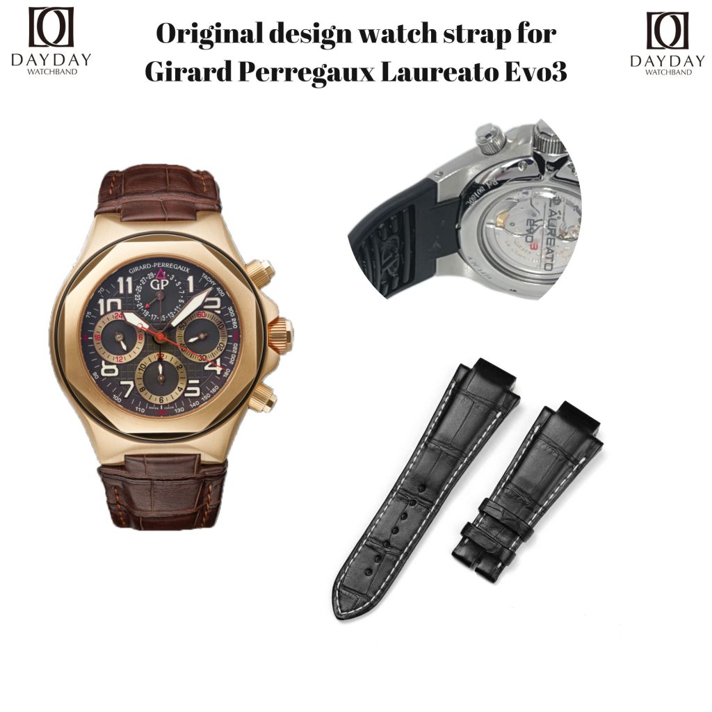 Personalized bespoke black alligator leather watch strap bands replacement for Girard Perregaux GP Laureato Evo3 38mm 42mm for sale at low price (2)
