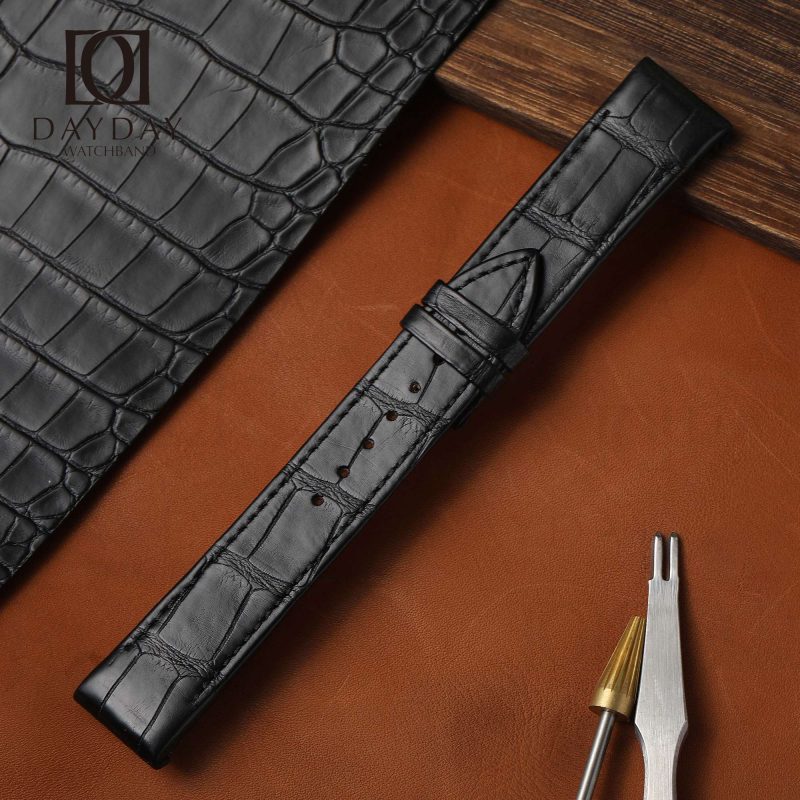 Personalized black Jaeger Lecoultre alligator leather watch strap 22mm Fit for JLC Reverso Men's watch (2)