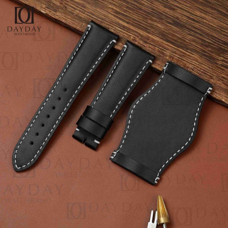 Personalized black calfskin bund watch strap 20mm 22mm for Tudor Black Bay 58 41 GMT Heritage Rolex Daytona, Omega Speedmaster, Oris, Seiko, Breitling for sale (2)