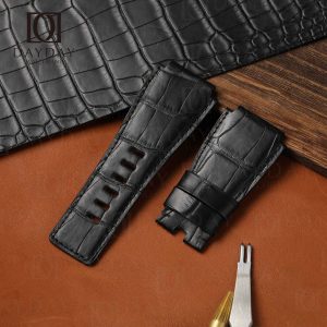 Personalized black crocodile leather Bell and Ross custom replacement aftermarket watch bands 24mm fit for BR 01 02 03