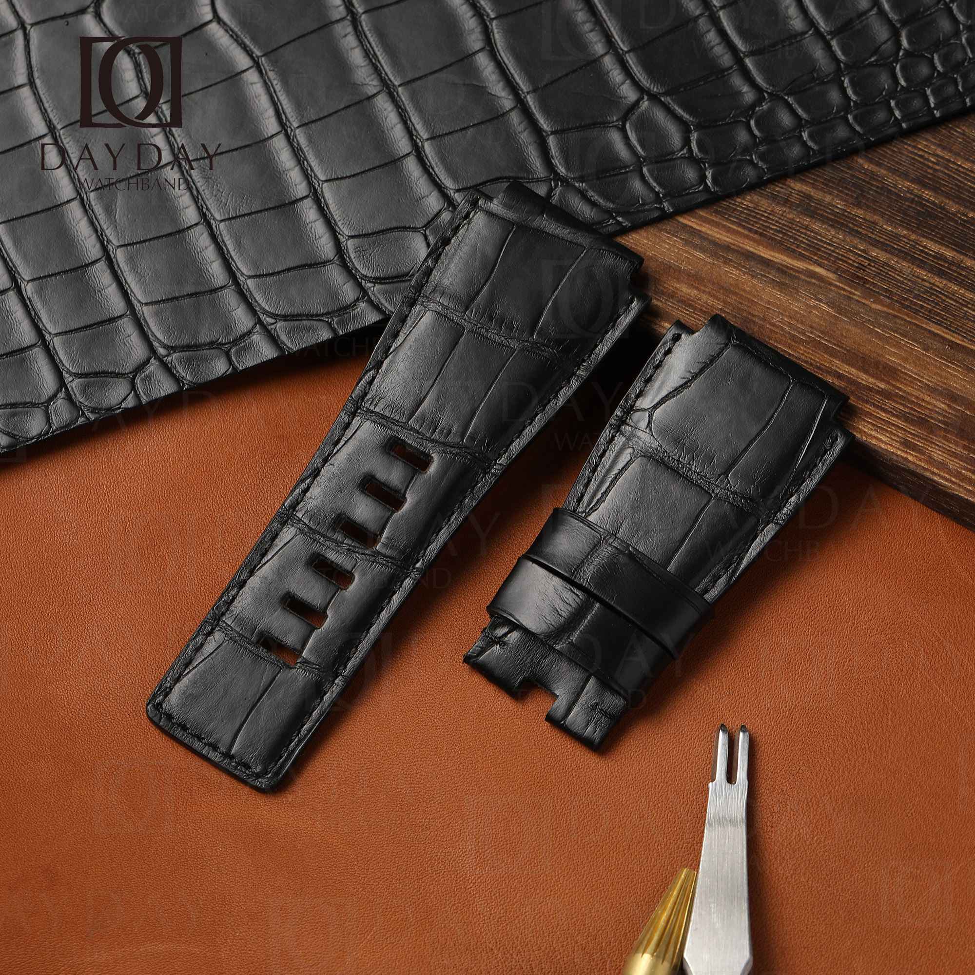 Custom real alligator leather straps for Bell & Ross BR 01 02 03