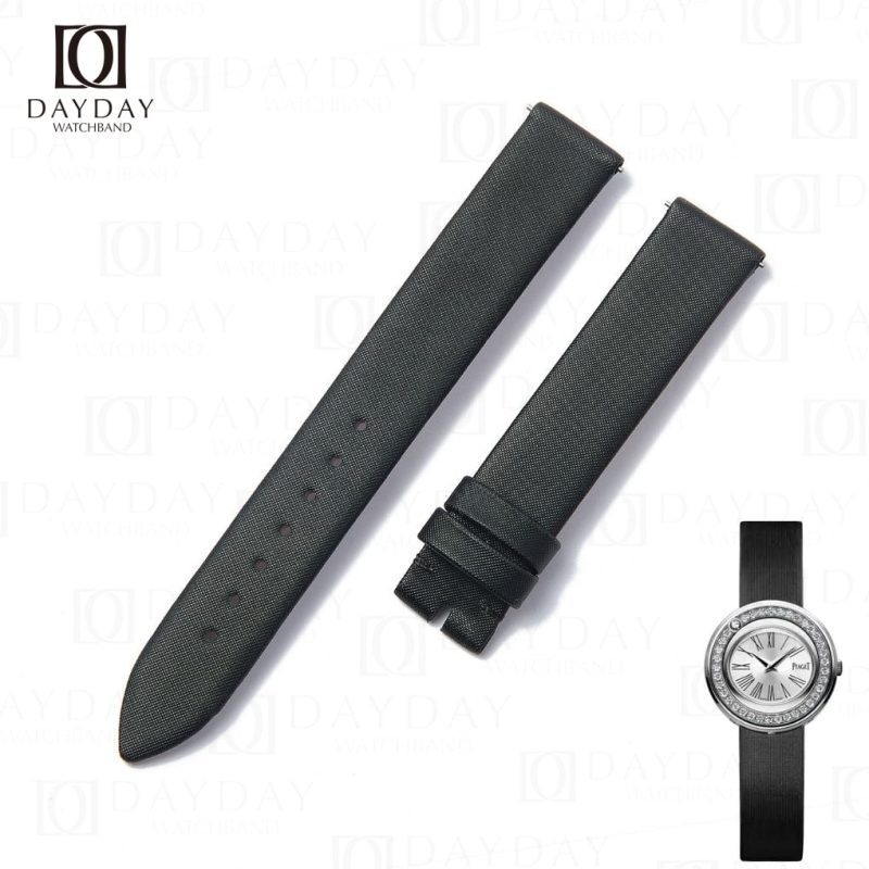 Replacement Black satin leather watch strap for Piaget Possession diamond women custom band (1)