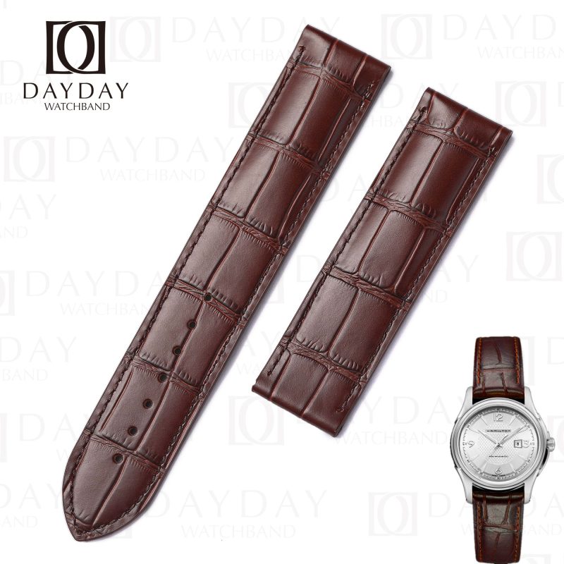 Replacement Brown alligator leather Khaki watch strap fit for Hamilton Jazzmaster strap 22mm for Hamilton Jazzmaster, Hamilton American Classic, Khaki Aviation