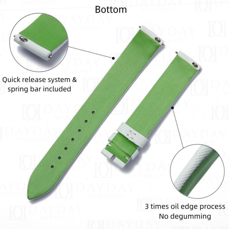 Replacement white satin leather watch strap for Piaget Possession diamond women bottom lime green band