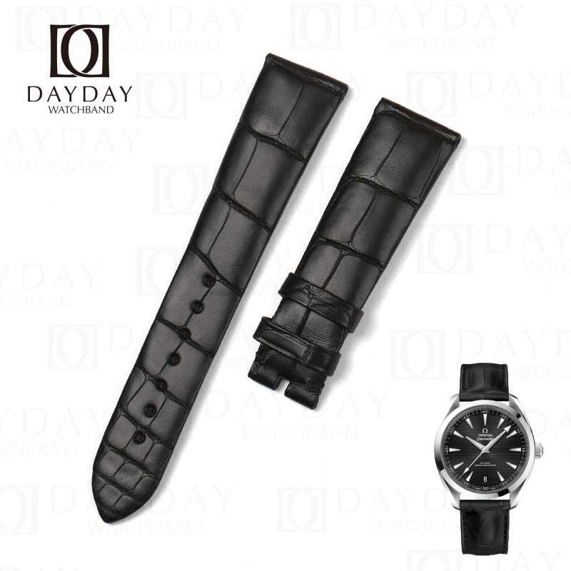Top quality black real alligator Omega Seamaster strap replacement for Omega De Ville, Aqua Terra, Planet Ocean watch (2)
