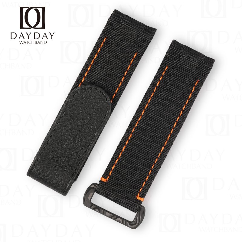 Aftermarket Black bespoke Curved end 2 pin holes canvas fabric leather watch bracelet replacement for Rolex DIW Daytona