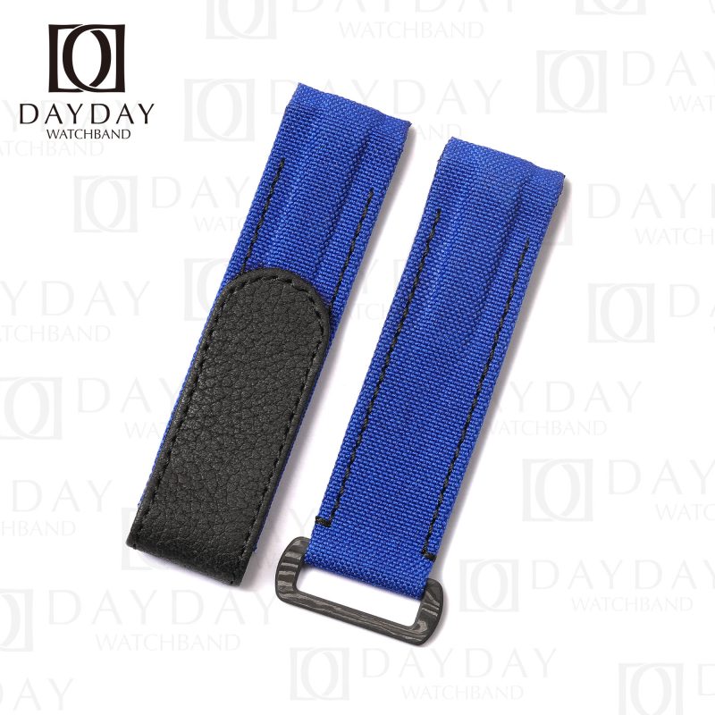 Aftermarket Blue bespoke Curved end 2 pin holes canvas fabric leather watch bracelet replacement for Rolex DIW Daytona