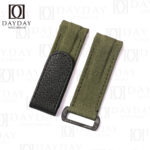 Aftermarket Olive Green bespoke Curved end 2 pin holes canvas fabric leather watch bracelet replacement for Rolex DIW Daytona