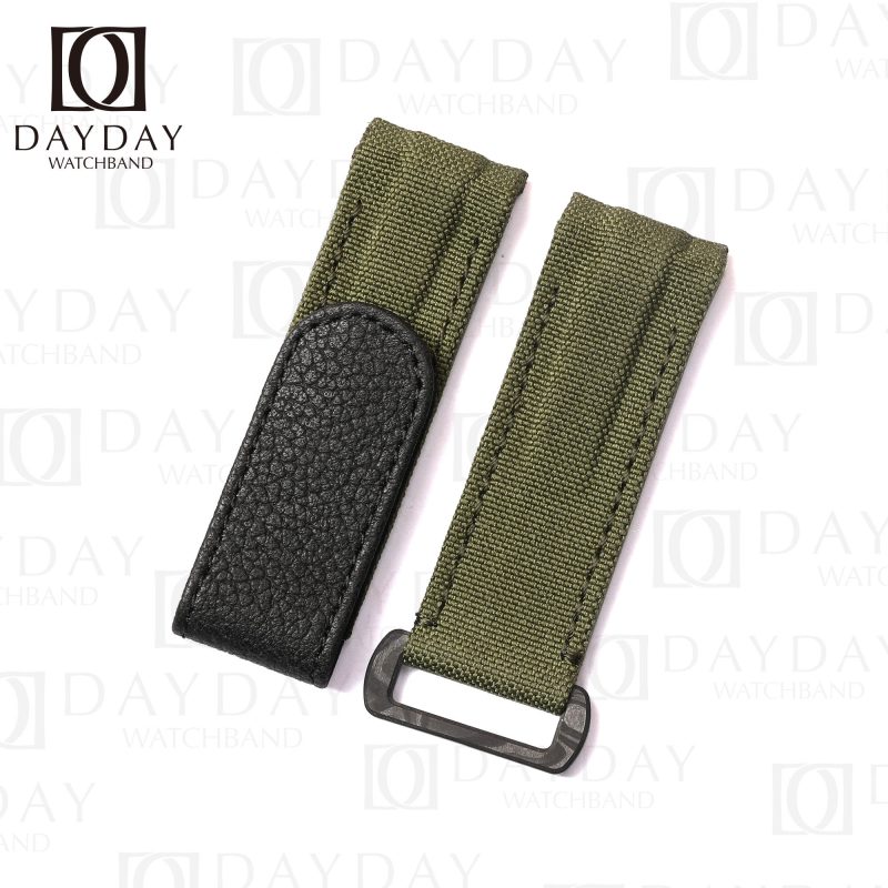 Aftermarket Olive Green bespoke Curved end 2 pin holes canvas fabric leather watch bracelet replacement for Rolex DIW Daytona