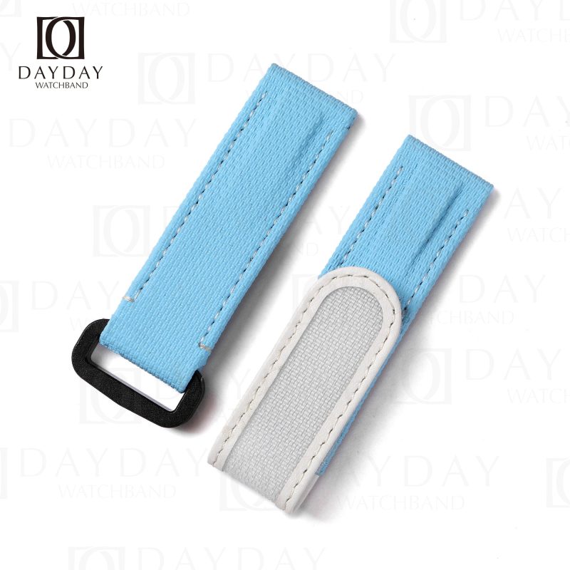 Aftermarket bespoke baby blue Flat end rubber leather watch bracelet replacement for Rolex Omega IWC