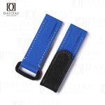 Aftermarket bespoke blue Flat end rubber leather watch bracelet replacement for Rolex Omega IWC