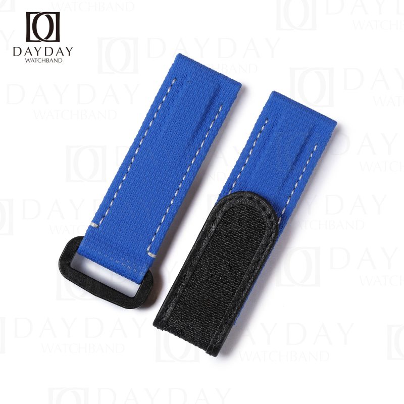 Aftermarket bespoke blue Flat end rubber leather watch bracelet replacement for Rolex Omega IWC