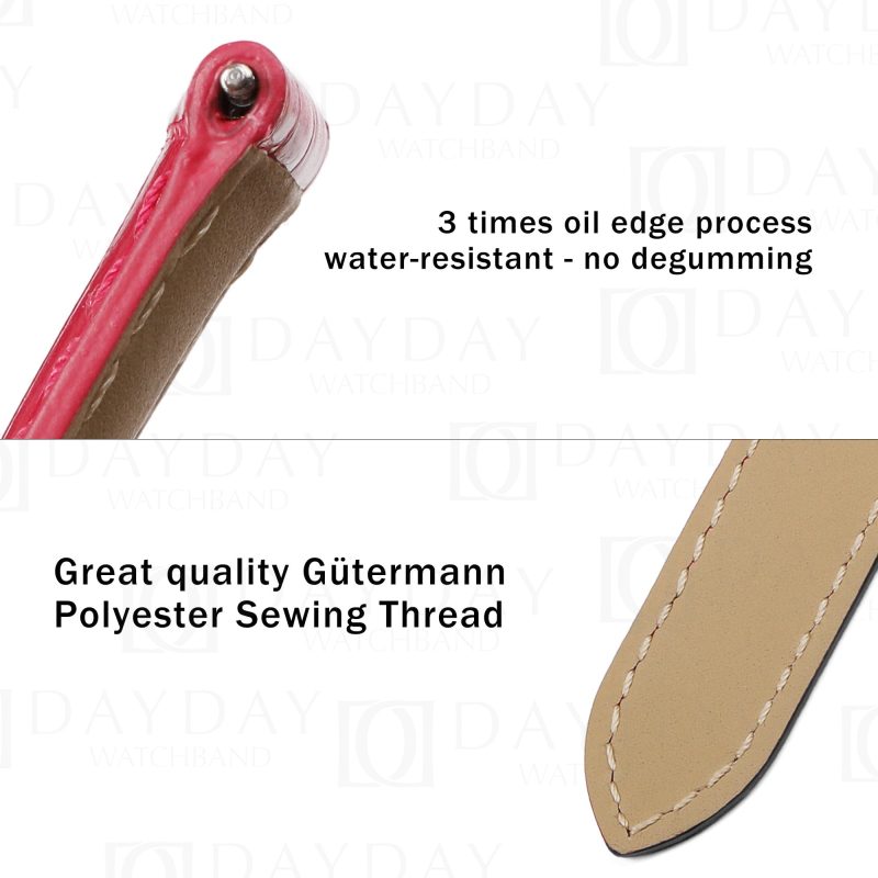 Aftermarket bespoke pink genuine croco leather watch bracelet replacement for Cartier Tortue Monopoussoir (2)