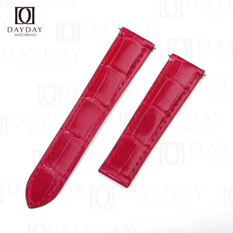 Aftermarket bespoke pink genuine croco leather watch bracelet replacement for Cartier Tortue Monopoussoir