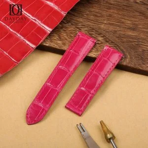 Aftermarket bespoke pink genuine croco leather watch strap replacement for Cartier Tortue Monopoussoir