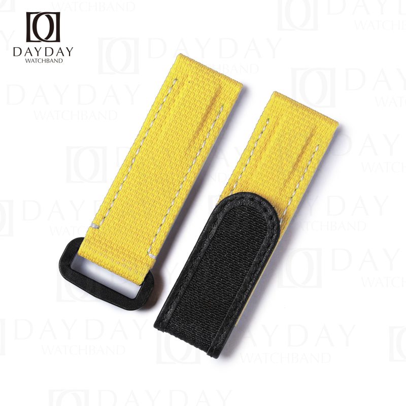 Aftermarket bespoke yellow Flat end rubber leather watch bracelet replacement for Rolex Omega IWC