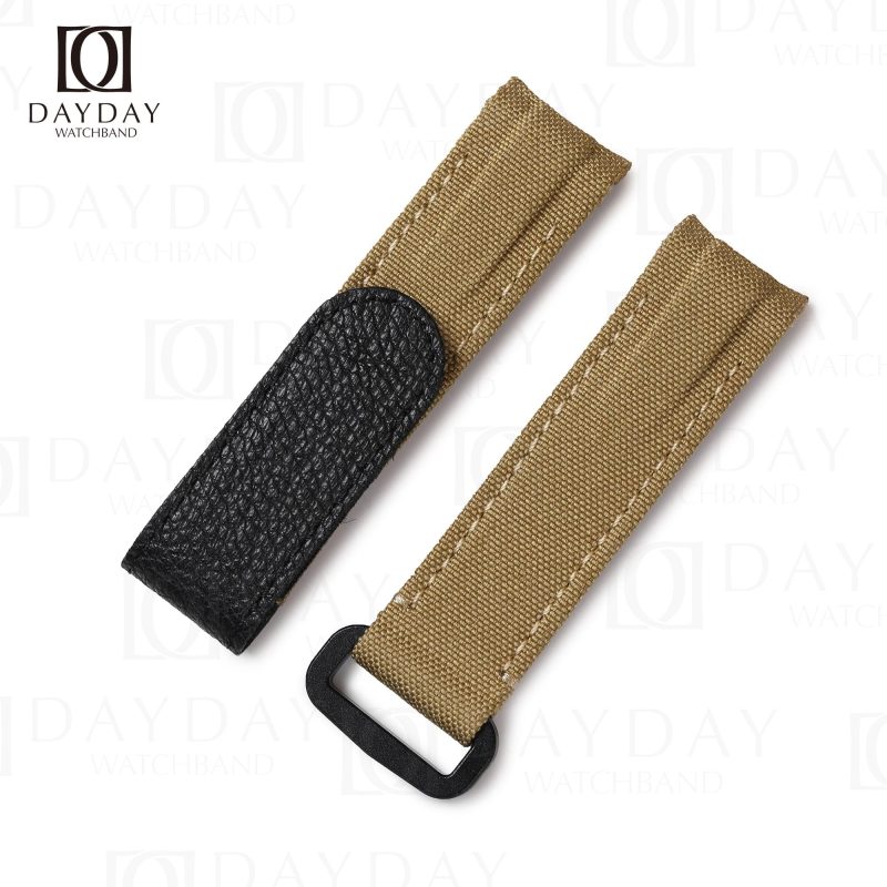 Aftermarket brown bespoke Curved end 2 pin holes canvas fabric leather watch bracelet replacement for Rolex DIW Daytona