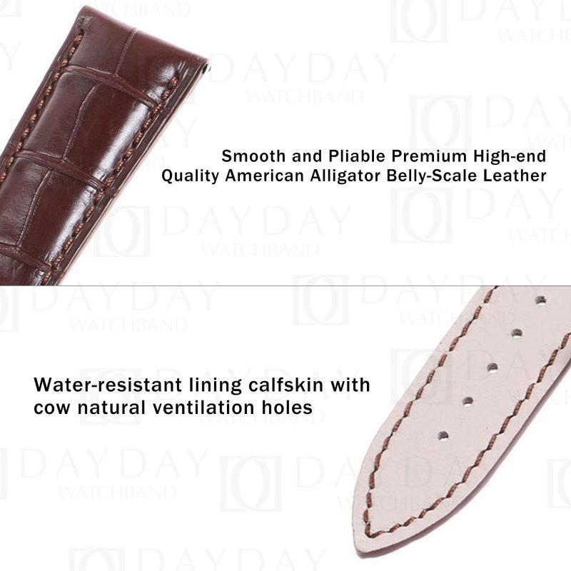 Aftermarket handmade brown genuine alligator leather Blancpain Villeret Chronograph watch band for sale
