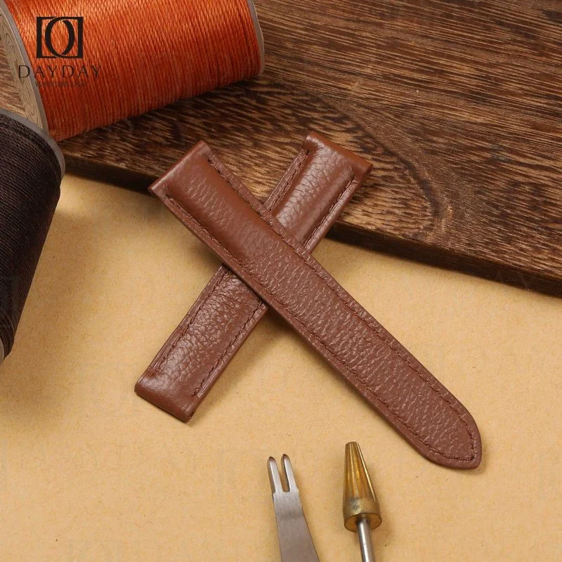 Bespoke custom brown colors calf Cartier Tank leather watch band replacement Double folded buckle