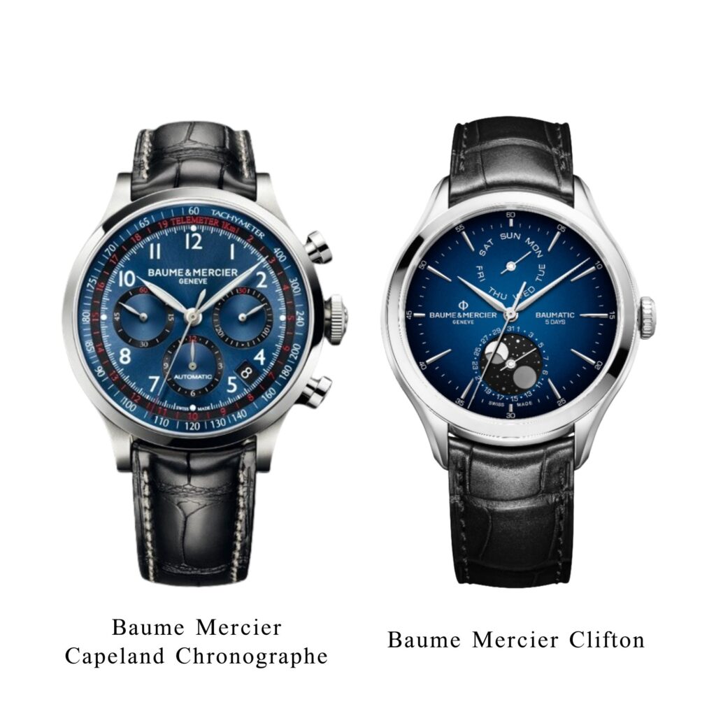 Black alligator leather watch straps bands replacement for baume and mercier Capeland Chronographe Clifton