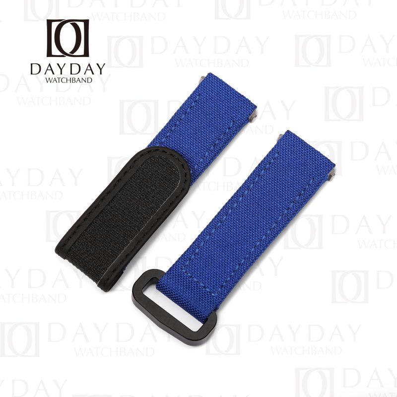 Blue Nylon velcro watch bands for Santos de Cartier Small, Medium, Large strap