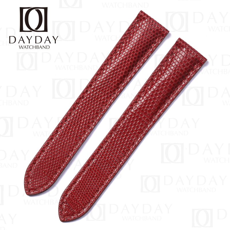 Buy Bespoke custom Red colors lizard leather Cartier Tank leather watch band replacement Single folded buckle