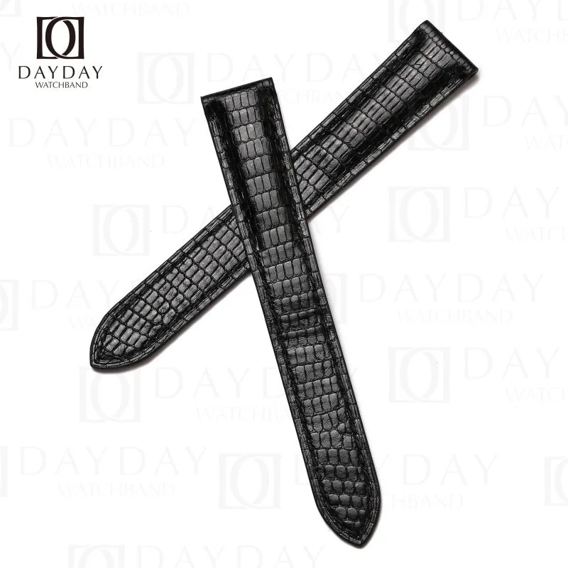 Buy Bespoke custom black colors lizard leather Cartier Tank leather watch band replacement Single folded buckle (3)