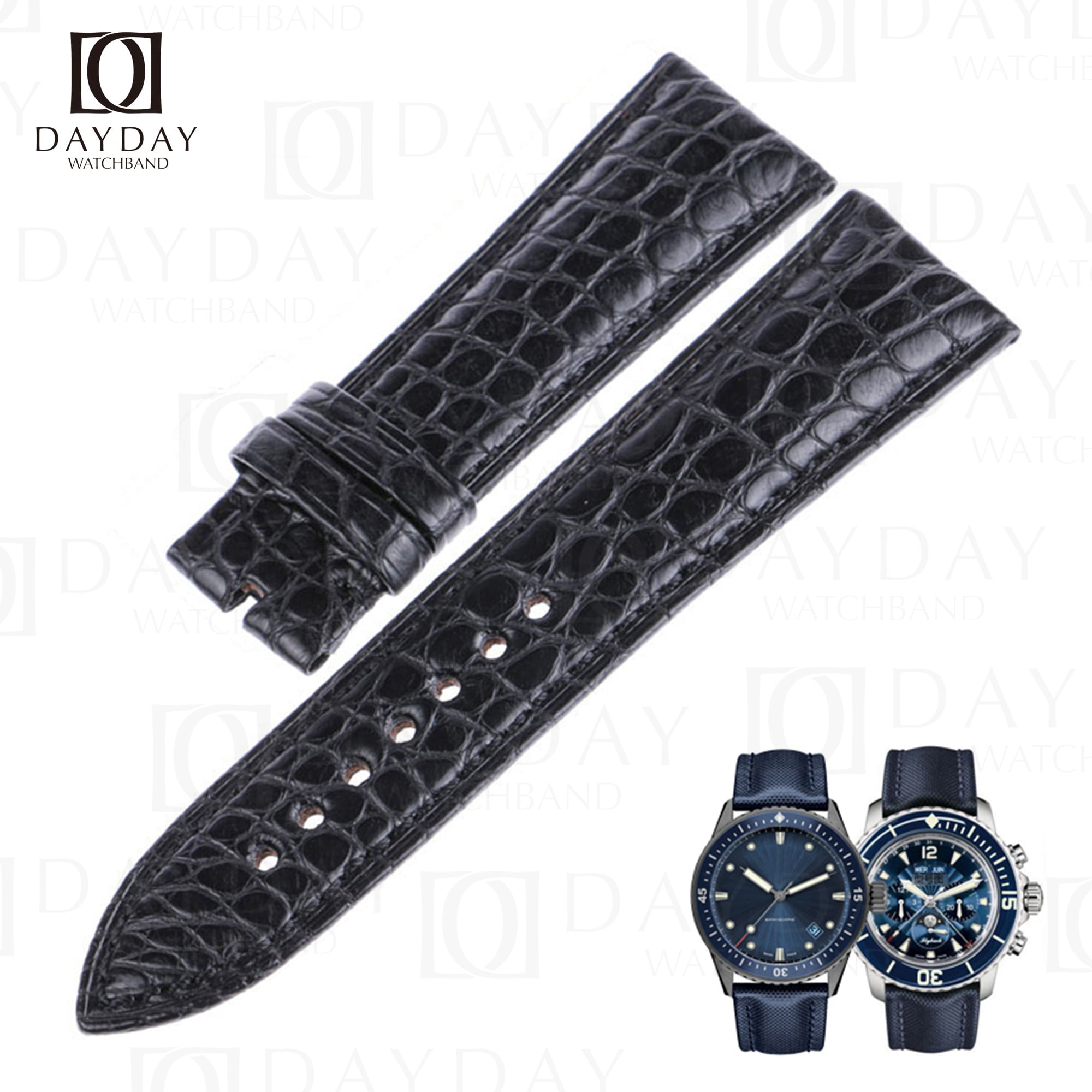 Buy Black Round-scale real alligator leather Blancpain fifty fathoms leather strap for sale