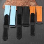 Buy Custom High quality grey blue custom canvas rubber velcro flat end leather watch strap replacement for sale fit for Rolex Omega IWC (4)