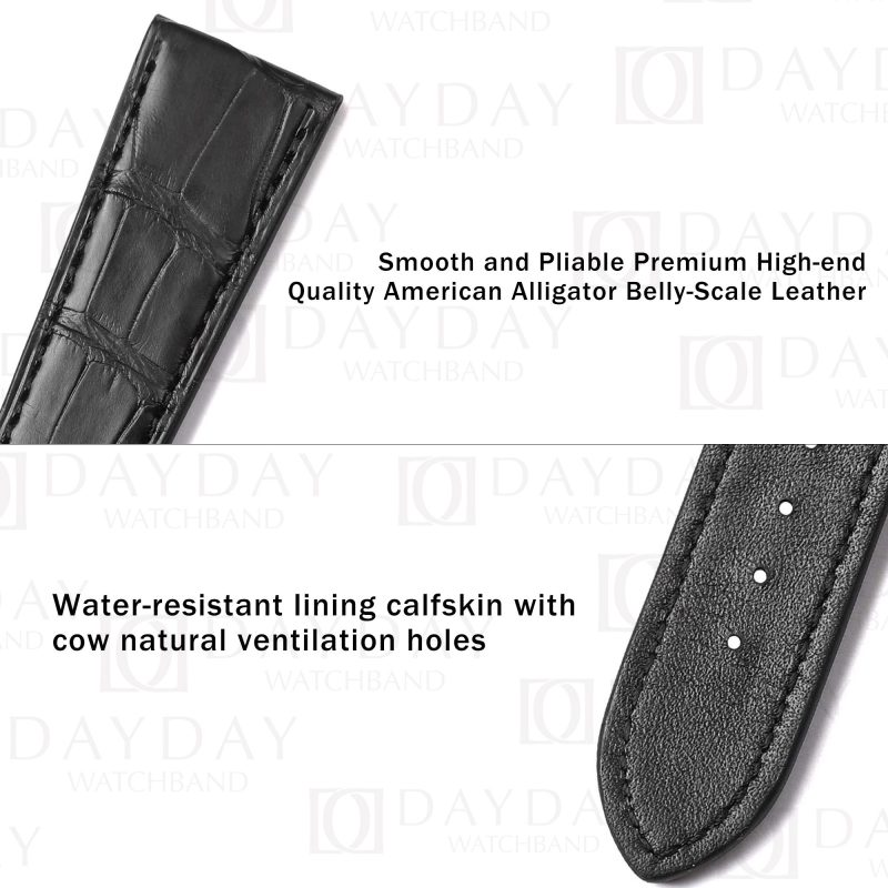Buy bespoke personalized black crocodile leather watch bands strap replacement for Zenith El Primero 21 42mm for sale (2)