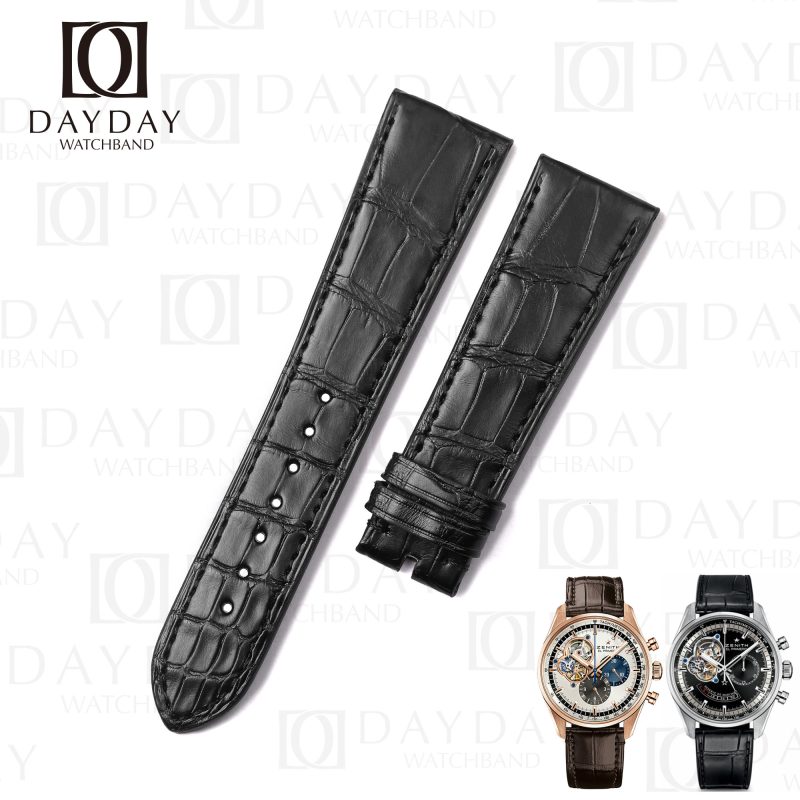 Buy bespoke personalized black crocodile leather watch bands straps replacement for Zenith El Primero 21 42mm men and ladies watch
