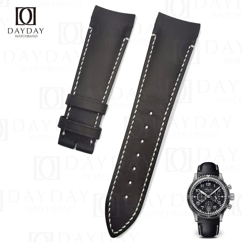 Buy black genuine calfskin leather Breguet Type XXI bands replacment for sale at discount price