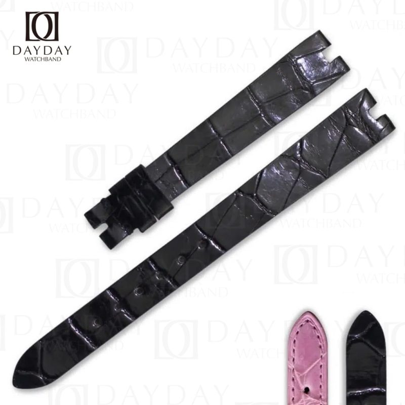 Buy black real best croco leather luxury watch bands replacement for Chopard Happy Diamond