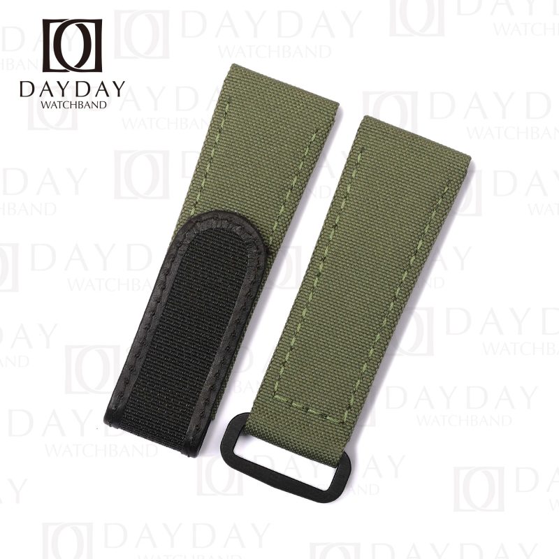 Buy custom Sailcloth Olive Green velcro watch straps replacement for Blancpain Fifty Fathoms BathyscapheBarakuda