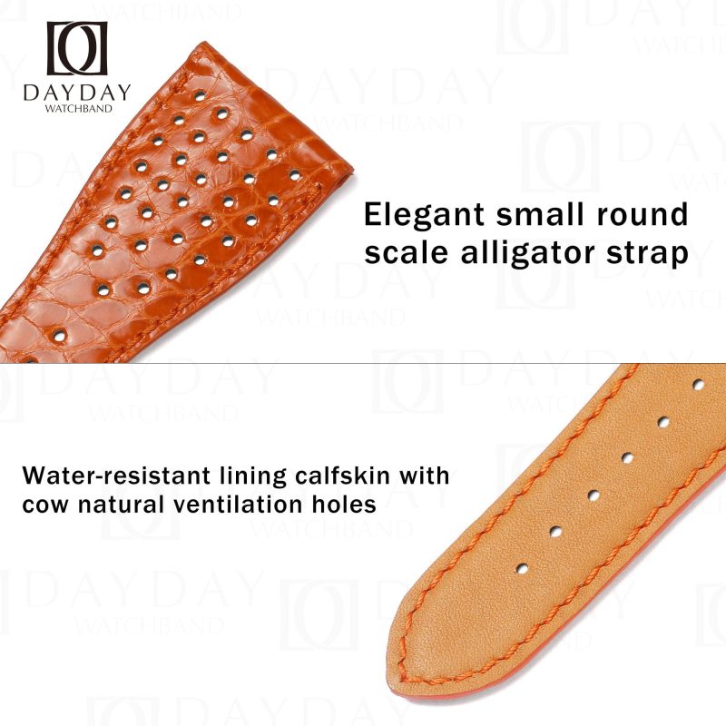 Buy custom orange real croco leather watch band replacement for Roger Dubuis Golden Square Daydaywatchband