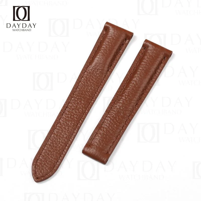 Buy handmade brown calf leather watch strap replacement Double folded buckle for sale (2)